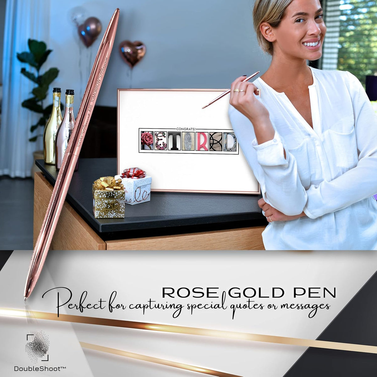 Framed Retirement Decorations Guest Book for Womens 12"x16" Rose Gold Frame - Window Cut Design