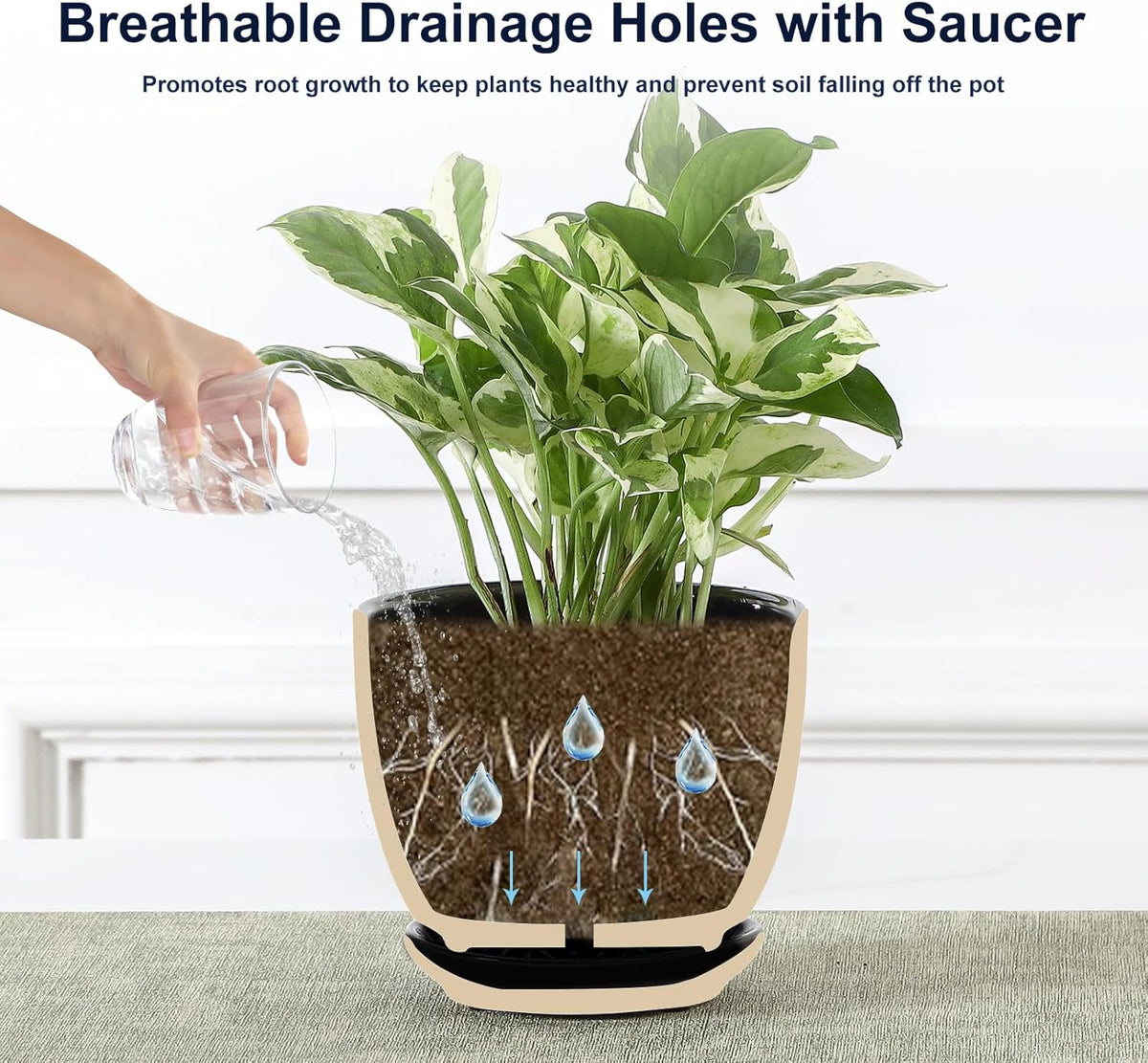 Sureasy Succulent Pots, 3.5 Inch Flower Pots for Indoor Plants, Small Plant Pots with Saucer &