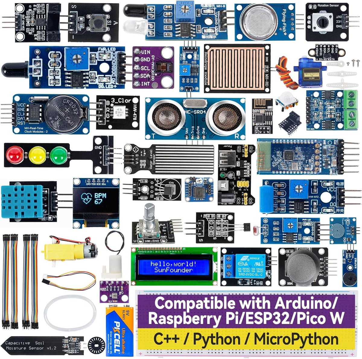 SunFounder Universal Maker Sensor Kit Compatible with Arduino Mega 2560/Uno R3/R4 Minima/WiFi Nano