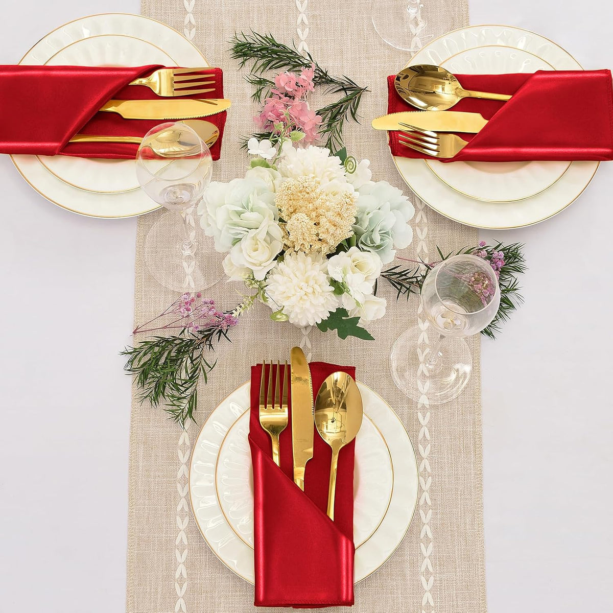 50 Pieces Red Satin Napkins, 17" x 17" Square Table Napkins, Silky Soft Smooth Washable Napkins for