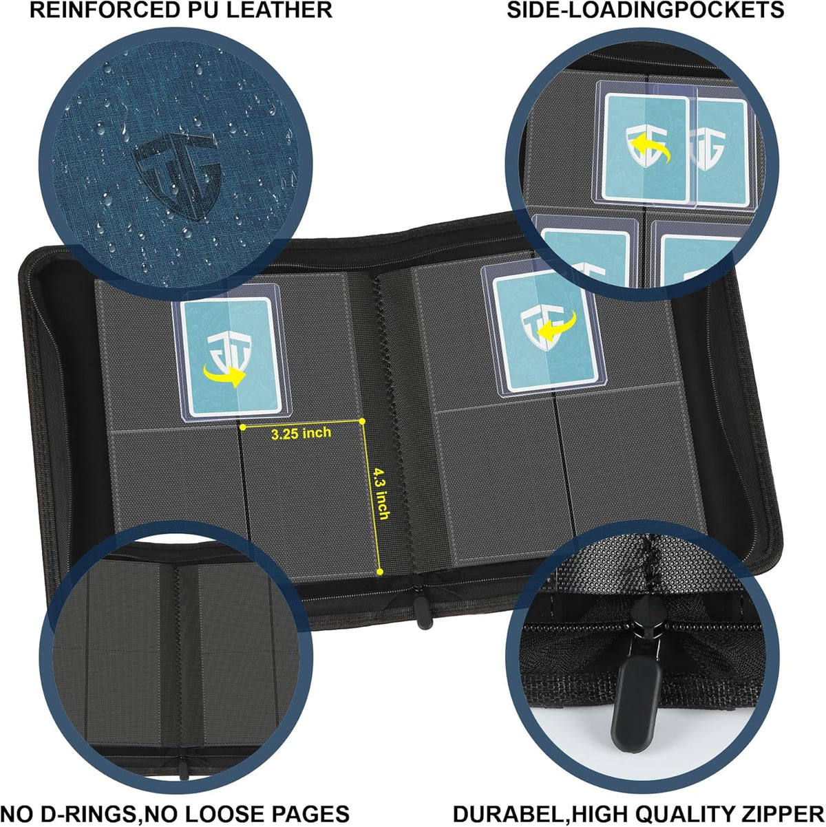 Toploader Binder,Holds 112 Toploaders, 4 Pocket Top Loader Binders for 3" x 4" Rigid Card Holders