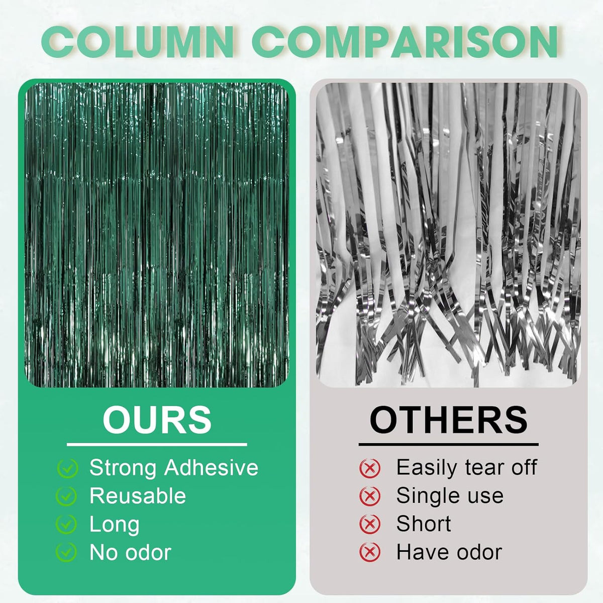 3 Pack 3.3 x 8.2 ft Retro Green Foil Fringe Backdrop Curtains, Tinsel Streamers Party Decorations