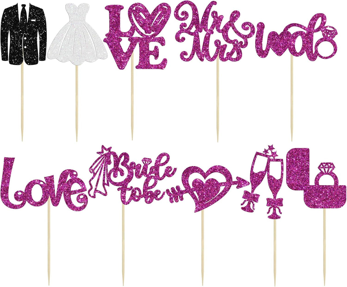 Ephlyn 30Pcs Bride to be Cupcake Toppers Glitter Wedding Cake Topper Decorations I Do Love Heart