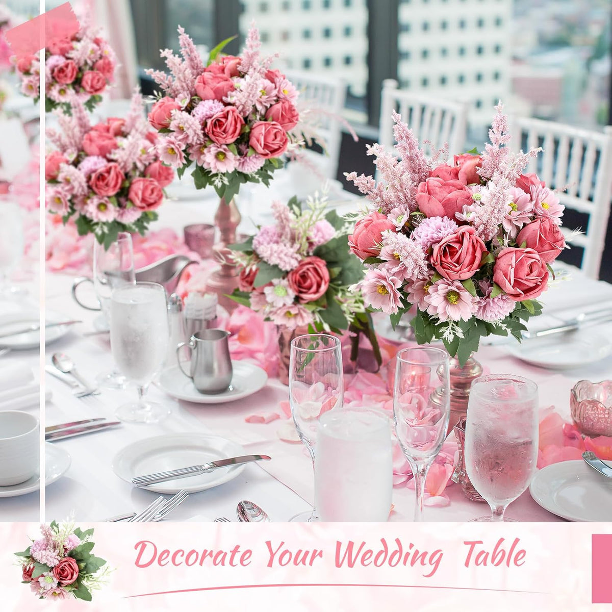 Zeyune 8 Pcs Wedding Silk Flowers Fake Silk Flowers Faux Bouquet Hydrangea Bouquets for Wedding
