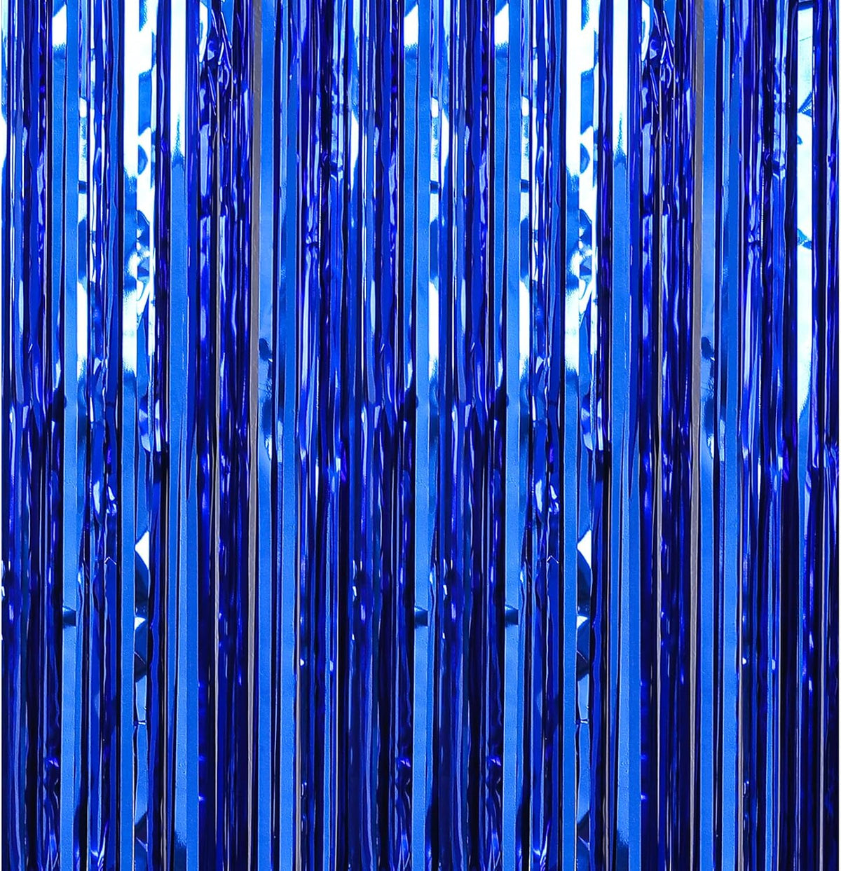 Crosize 7 Pack 3.3 x 9.9 ft Dark Blue Foil Fringe Backdrop Curtain, Streamer Backdrop Curtains