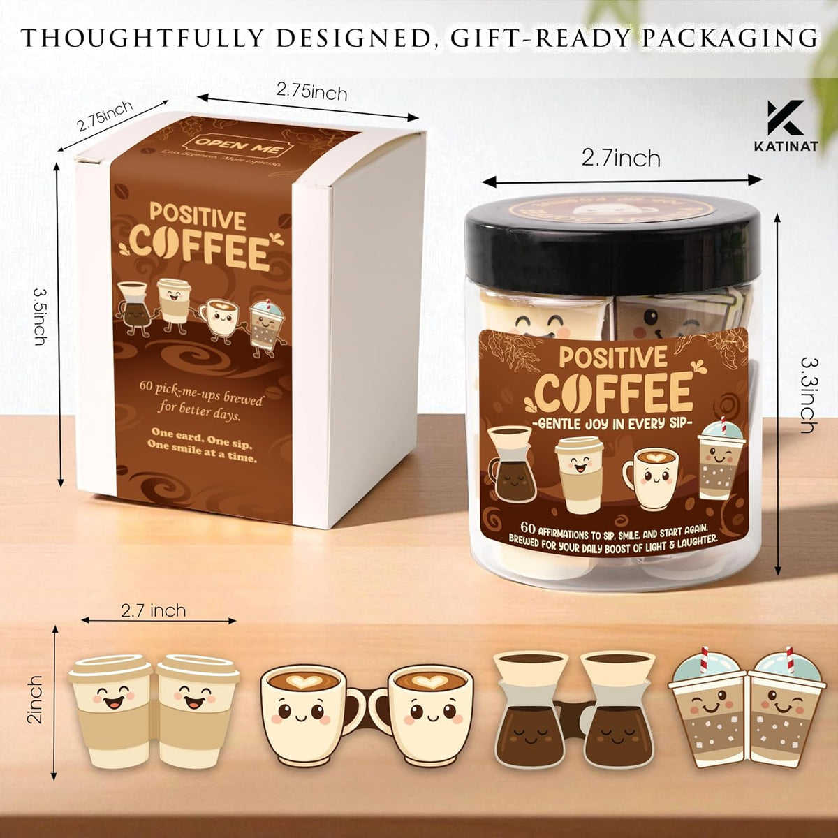 Positive Coffee Affirmation Jar – 60pcs Cute Emotional Support Coffee – Coffee Gifts for Men