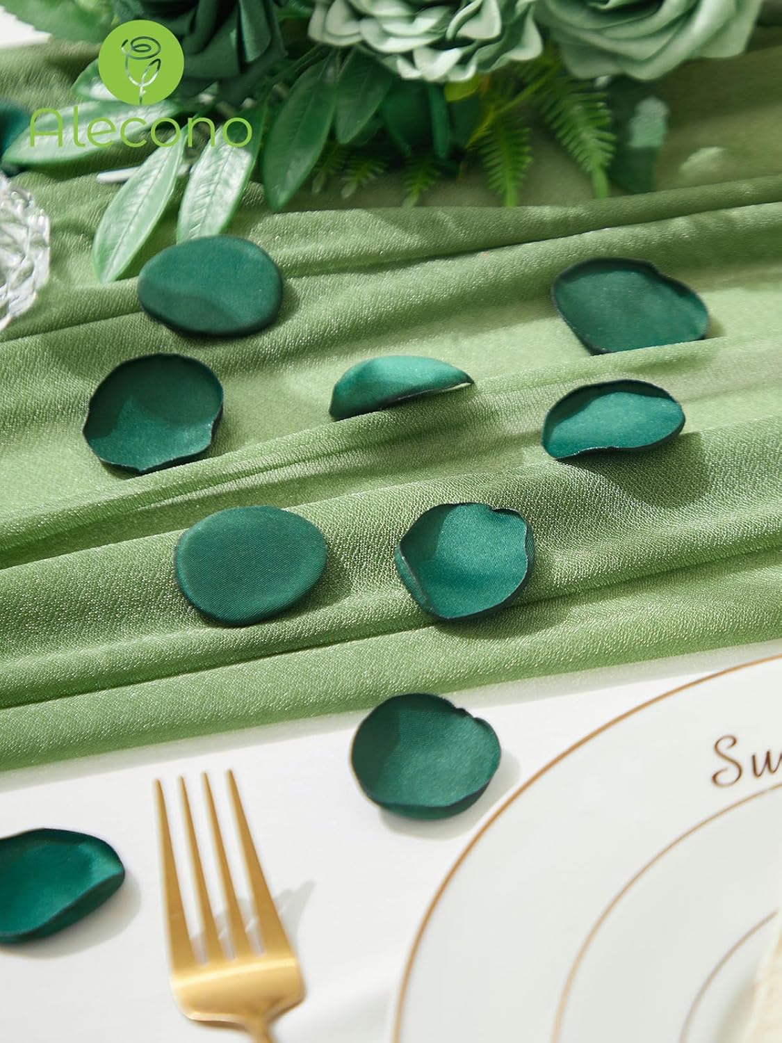 Alecono 600Pcs Silk Rose Petals, Fake Dark Green Petals for Wedding Proposal Flower Girl Basket
