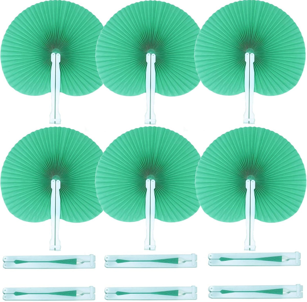 12 Packs Decorative Paper Folding Hand Fans Handheld,Green Round Foldable Wedding Fans Chinese and