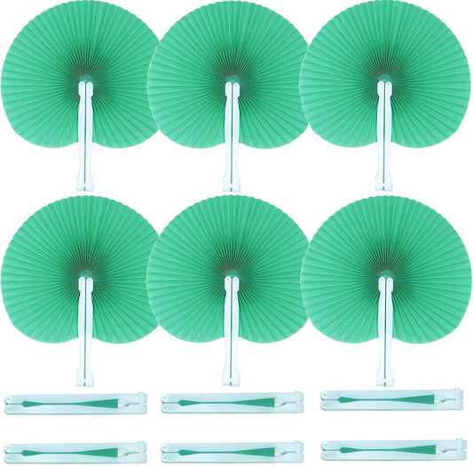 12 Packs Decorative Paper Folding Hand Fans Handheld,Green Round Foldable Wedding Fans Chinese and
