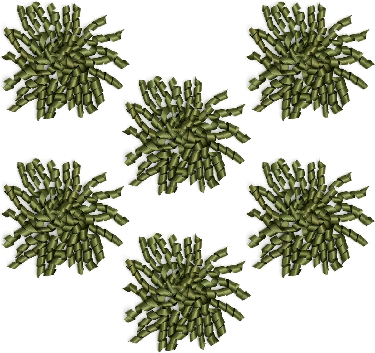 6 Inch Moss Curly Bows for Gift Wrapping Set of 6, Self Adhesive Bows Olive Green Gift Bows for