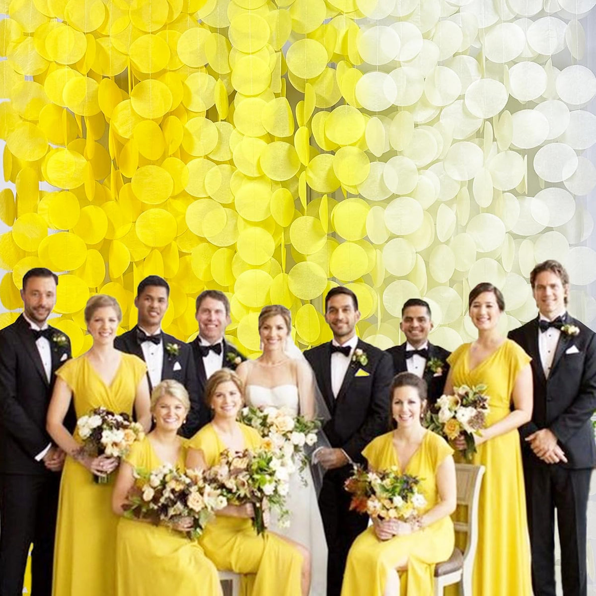 192Ft Yellow Party Decorations Ombre Yellow White Big Polka Dots Backdrop Streamer Gradient Yellow