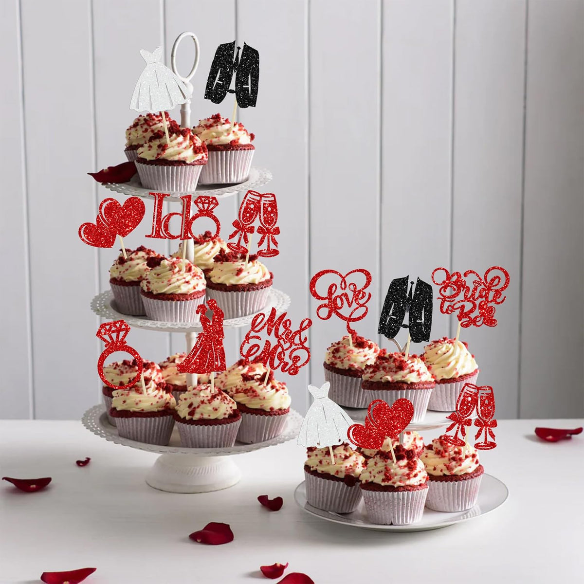Gyufise 30Pcs Bride to Be Cupcake Toppers Glitter Diamond Ring I Do Love Cupcake Picks Miss to Mrs
