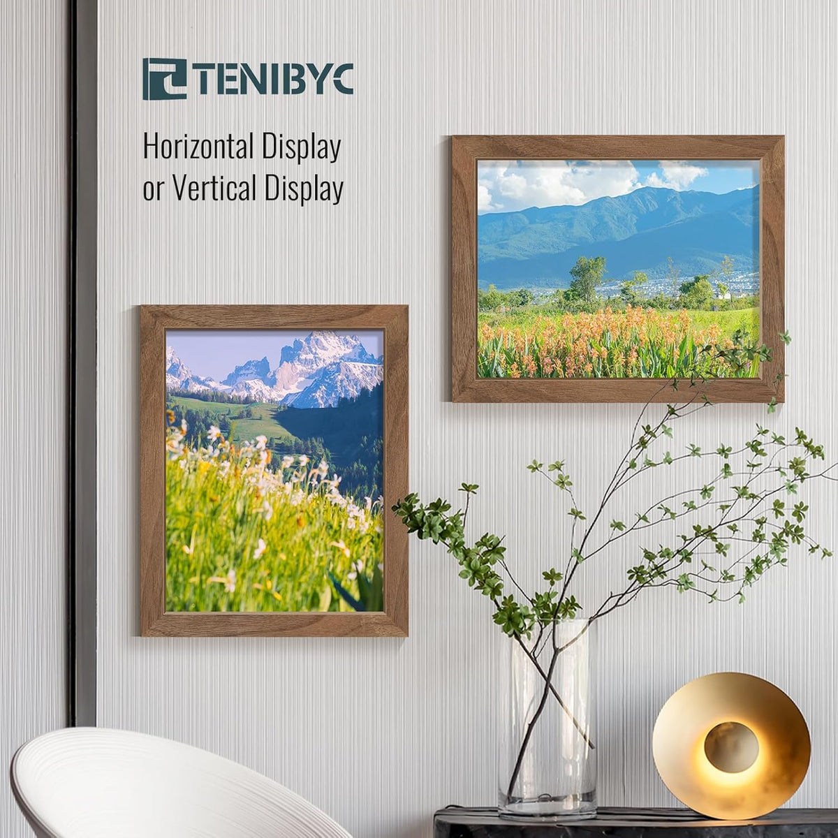 8.5 by 11 Picture Frame Brown - 4 Pack, Walnut Wood Grain, HD Tempered Glass, Suitable for