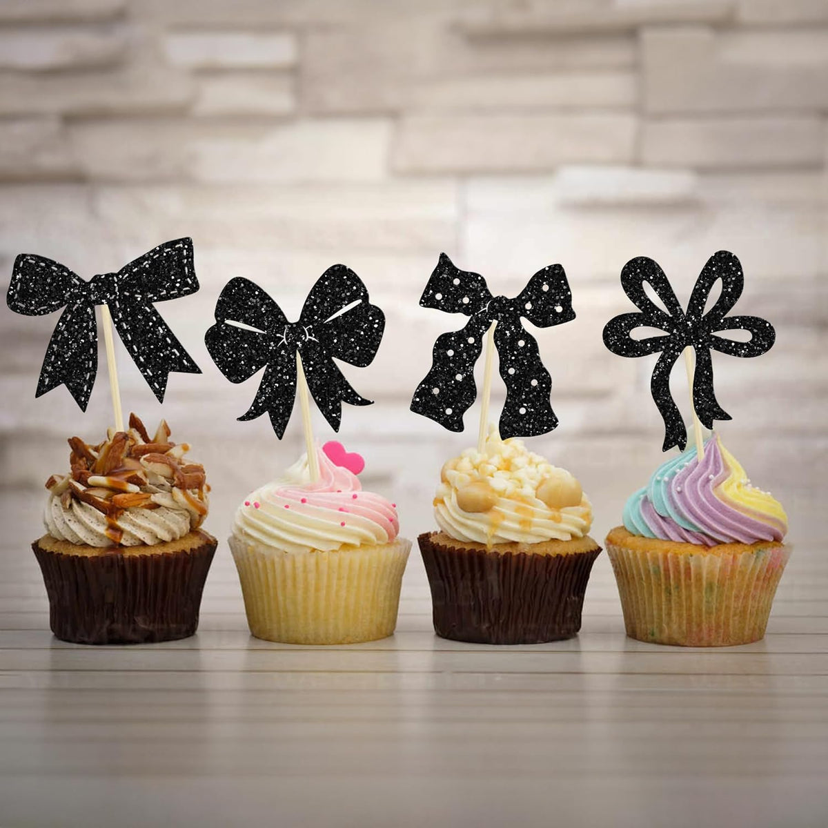 Ephlyn 24Pcs Bow Cupcake Toppers Bow Birthday Cake Topper Girls Birthday Party Decorations Bowknot