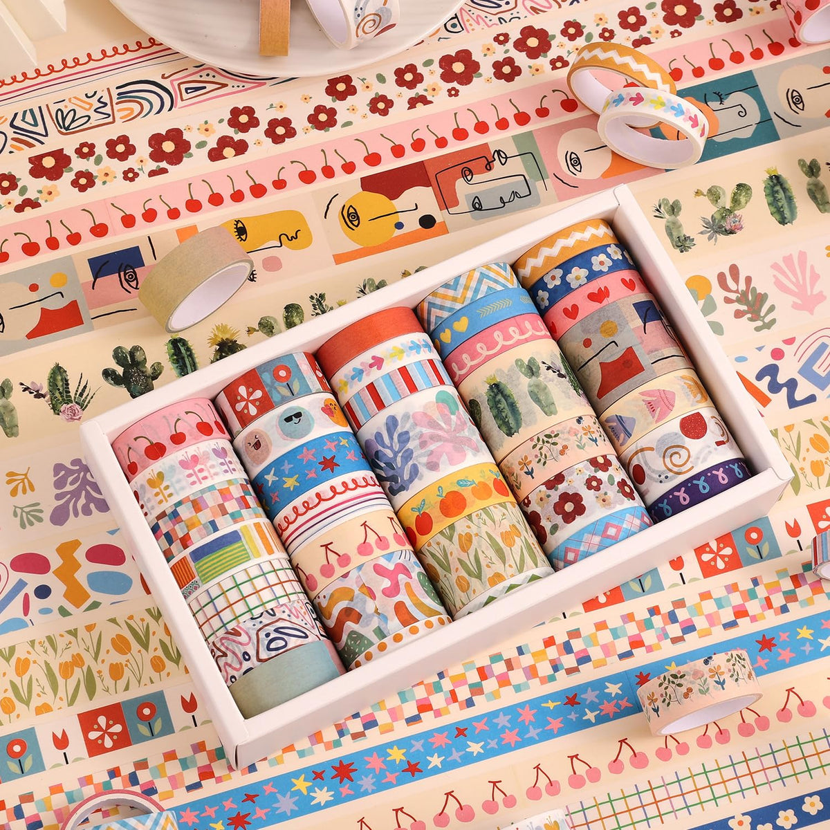 emmoolife 35 Rolls Washi Tape Set, Colorful Cute Floral Writable Decorative Tapes for Scrapbooking