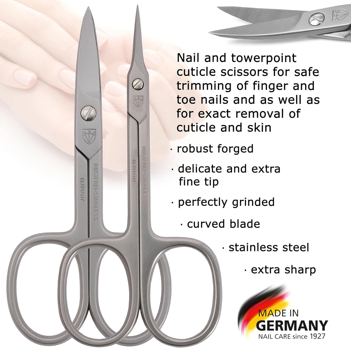 3 Swords Germany - Nail scissors and EXTRA fine Cuticle scissors - MEGASET - stainless steel, extra