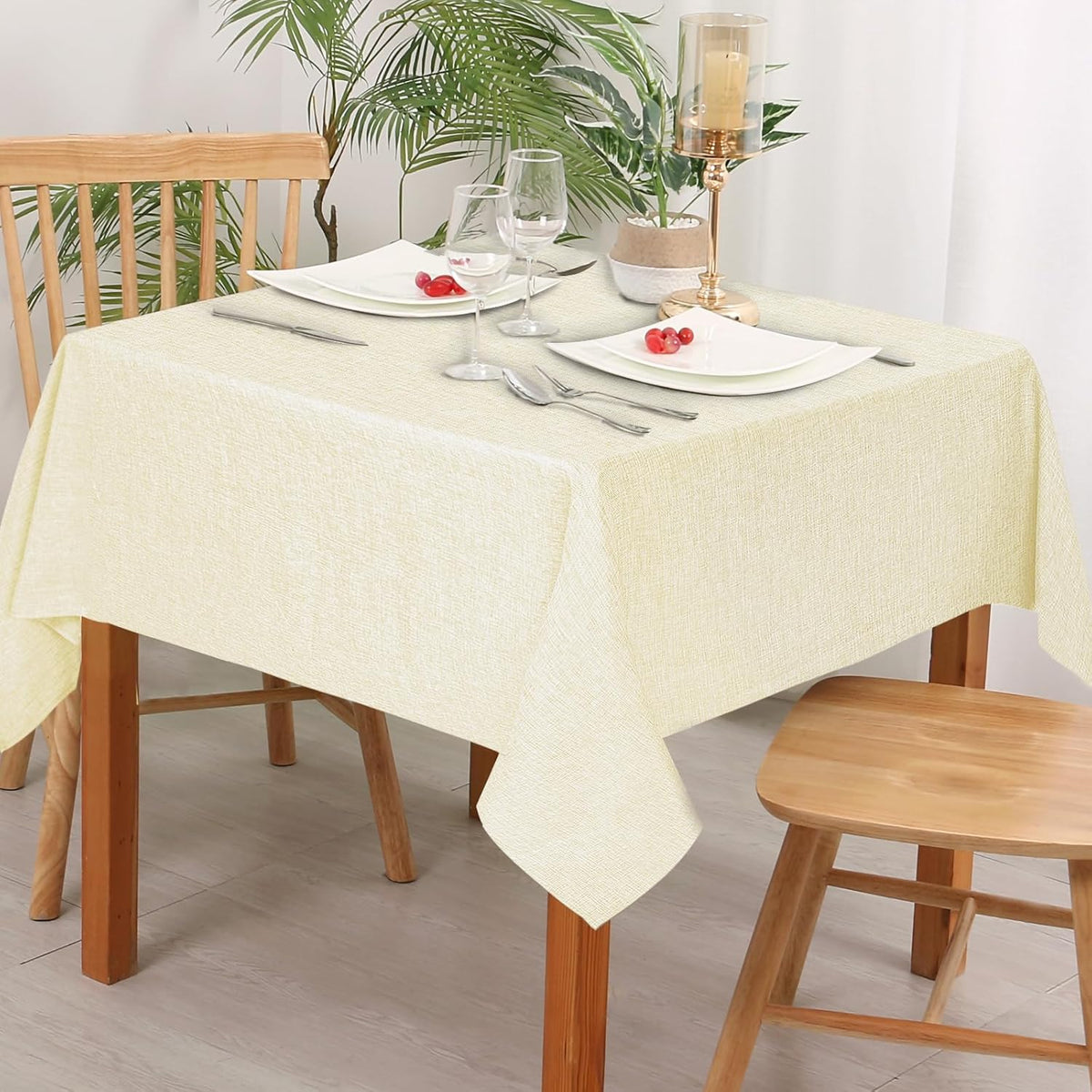 Hiasan 2 Pack Faux Linen Square Tablecloth - Wrinkle and Stain Resistant Washable Table Cloth for