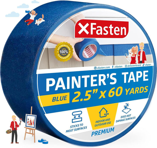XFasten Professional Blue Painters Tape 2.5-Inches x 60-Yards (Single Pack) Blue Painters Masking
