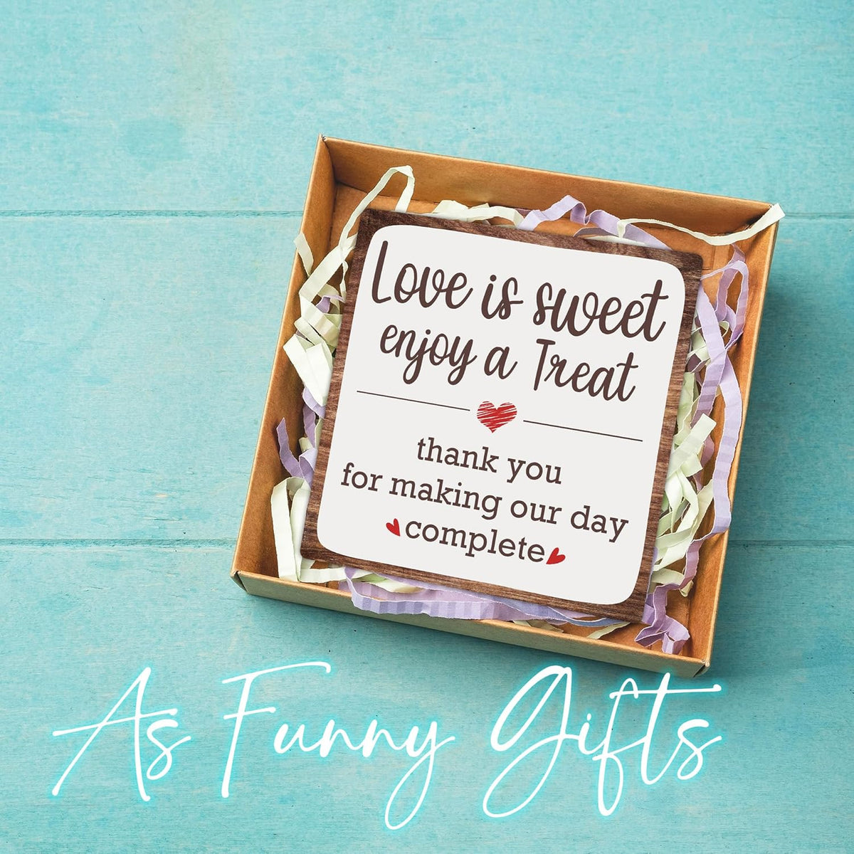 5“ Romantic Decor Plaque, Love Is Sweet Enjoy A Treat Table Sign With 1 Iron Support For Wedding