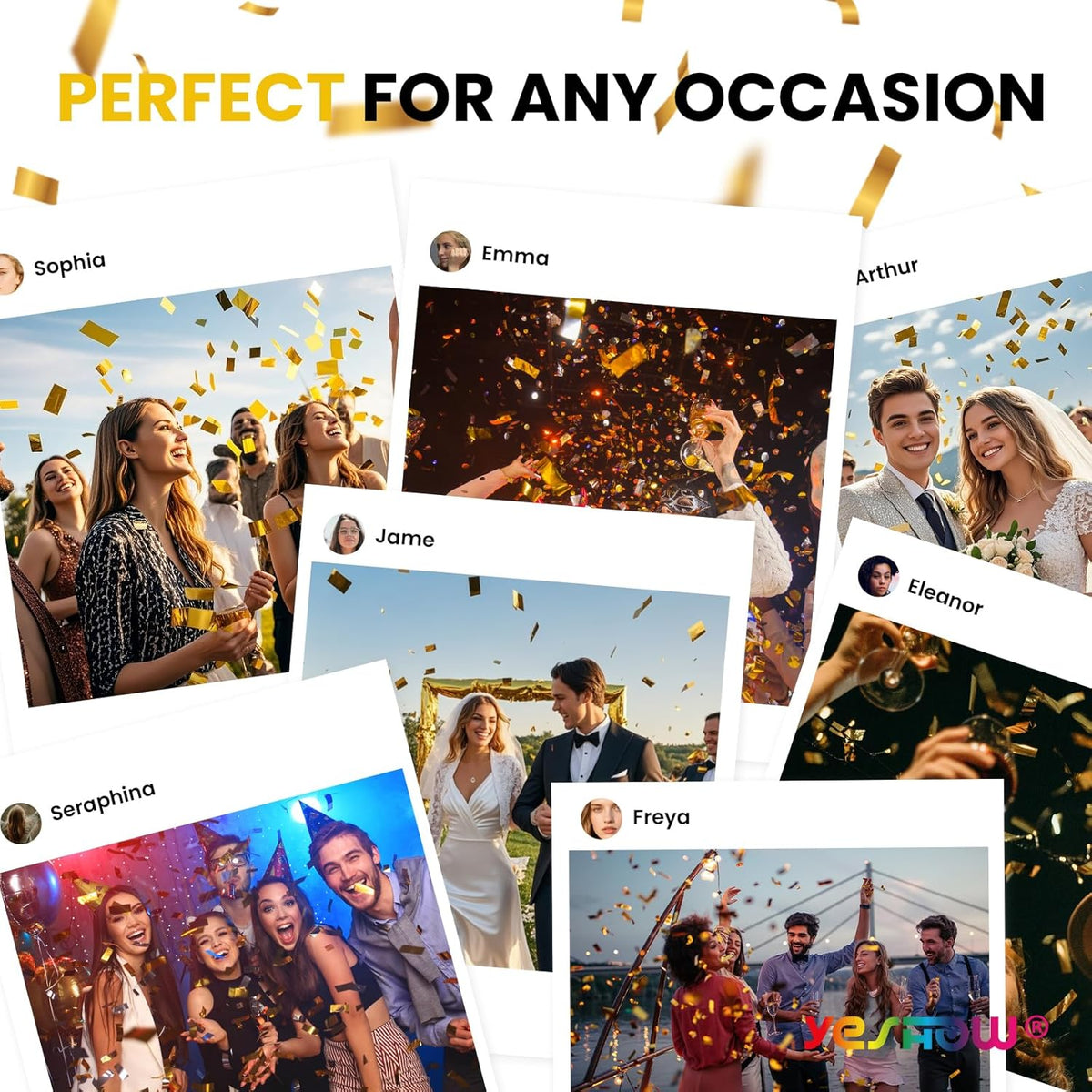 Confetti Cannon Party Poppers Gold,(6 pack) YESHOW Confetti Shooters Blaster for Birthday
