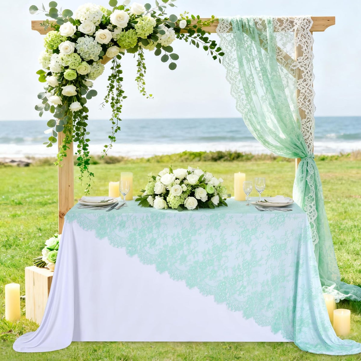 LuoluoHouse Vintage Lace Tablecloth Table Fabric 60x120 Inch for Garden Rustic Wedding Bridal