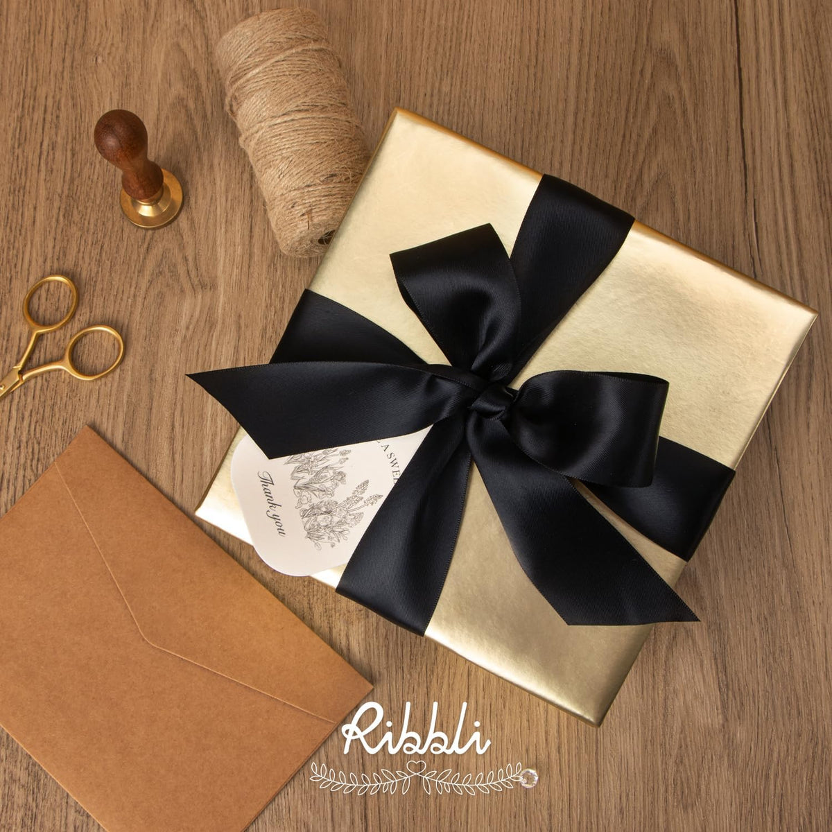 Ribbli Black Double Faced Satin Ribbon,1-1/2” x Continuous 25 Yards,Use for Bows Bouquet,Gift