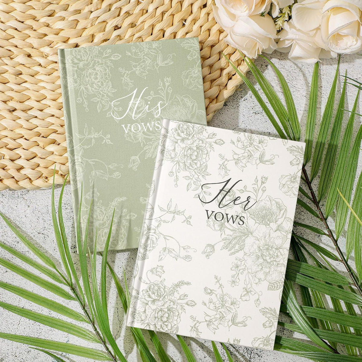 Set of 2 Vow Books His and Hers, Wedding Vow Books (6.06x4.17) Wedding Keepsake Essentials Elegant