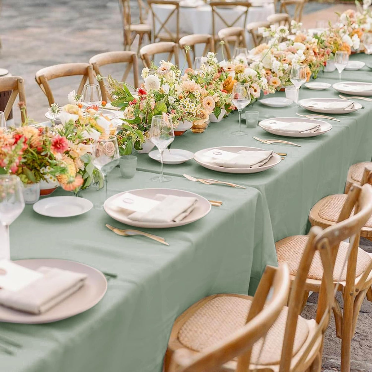 sancua 2 Pack Sage Green Tablecloth 60 x 102 Inch, Rectangle Table Cloth for 6 Feet Tables - Stain