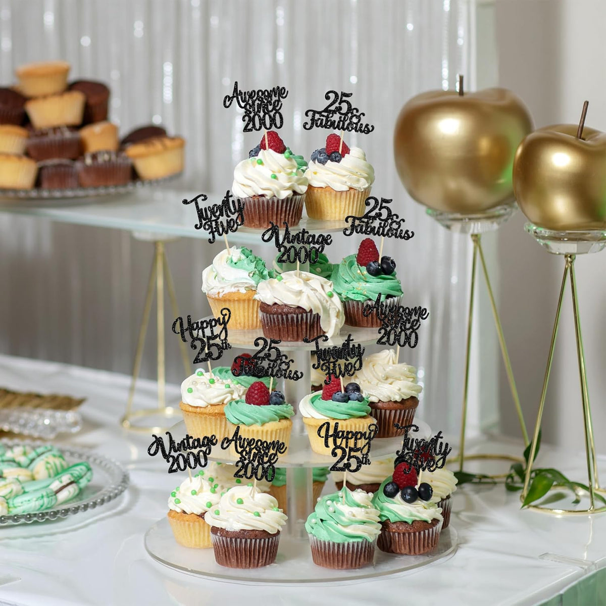 30Pcs Happy 25th Birthday Cupcake Toppers Glitter Awesome Since 2000 Twenty-Five 25 Fabulous