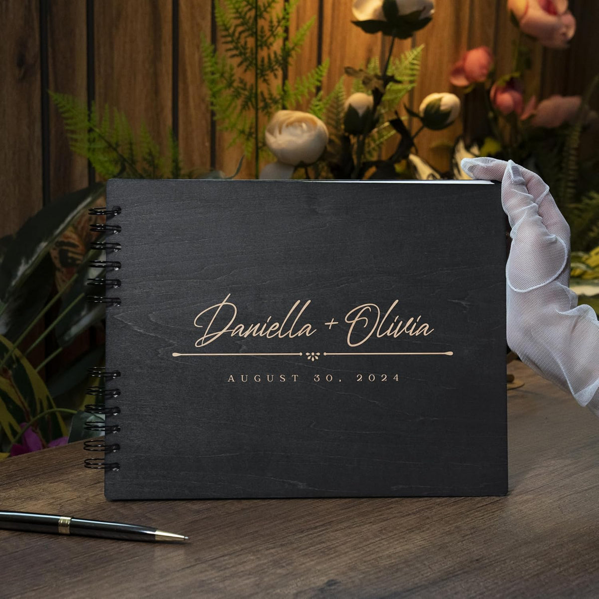 Personalized Wood Wedding Guest Book - 5 Colors/Finishings, 2 Sizes, 12 Designs - Wood Wedding
