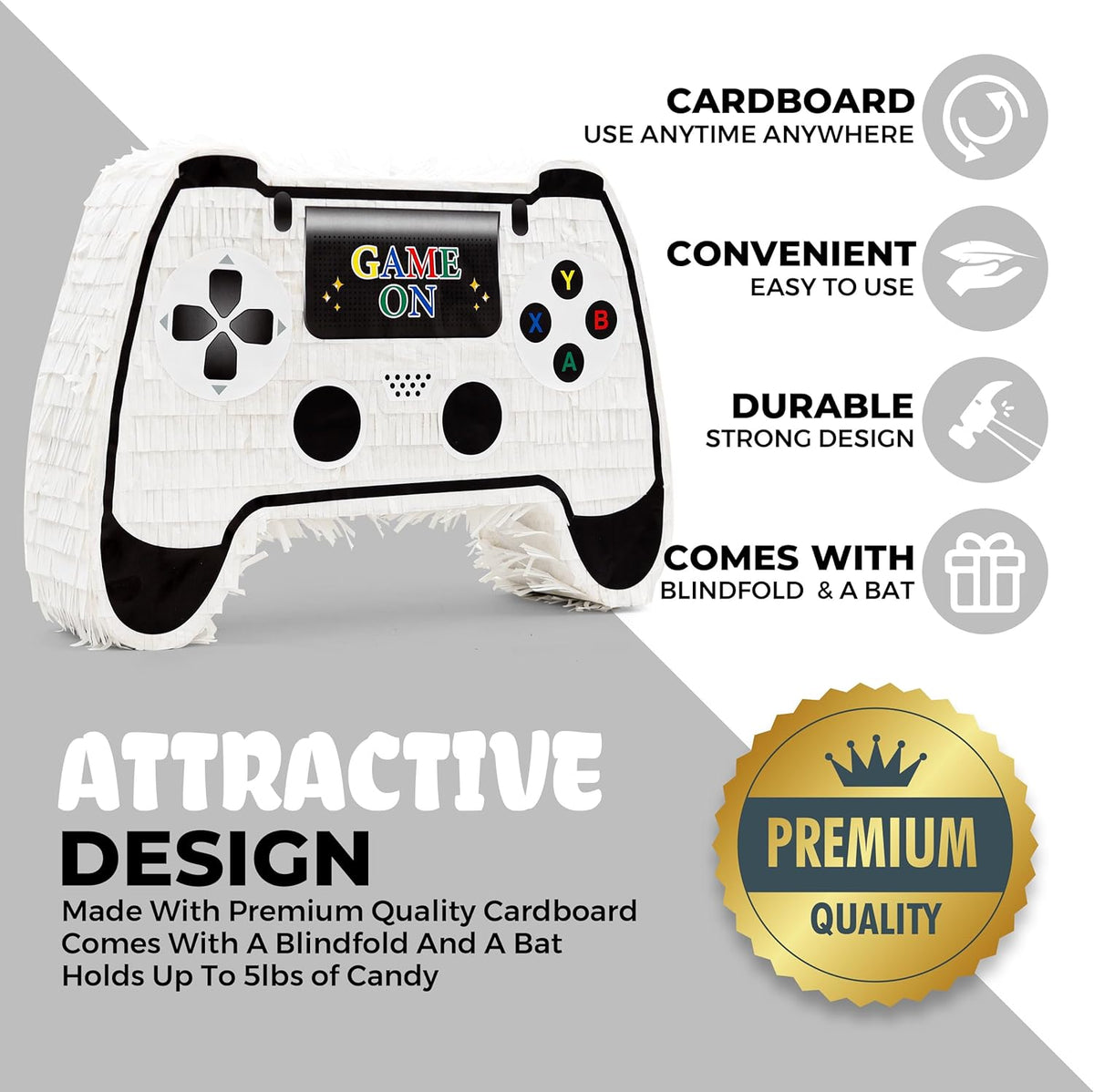 White Game Controller Pinatas Bundle with a Blindfold and a Bat(16.5 x 12 x 3.5 Inches), Perfect