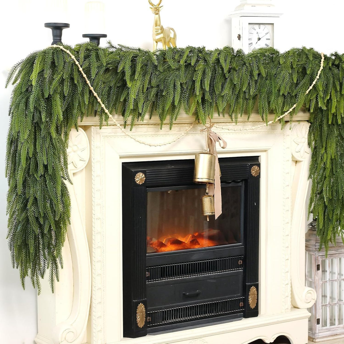 5FT Christmas Norfolk Pine Garland -2PCS, Artificial Pine Needles Garlands Faux Greenery Fake