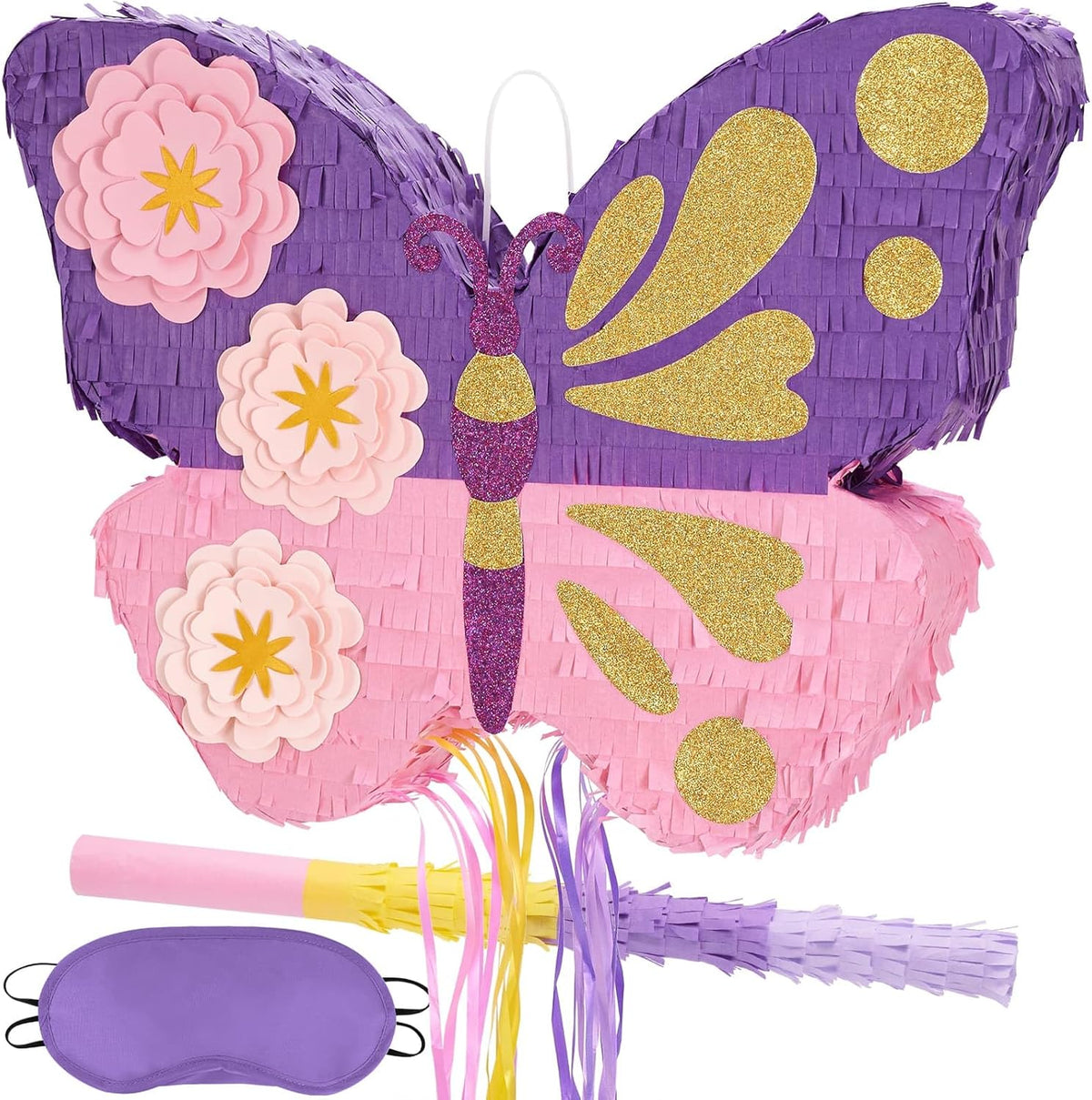 WERNNSAI Butterfly Piñata - Butterfly Birthday Party Supplies Pinata with Stick and Blindfold for