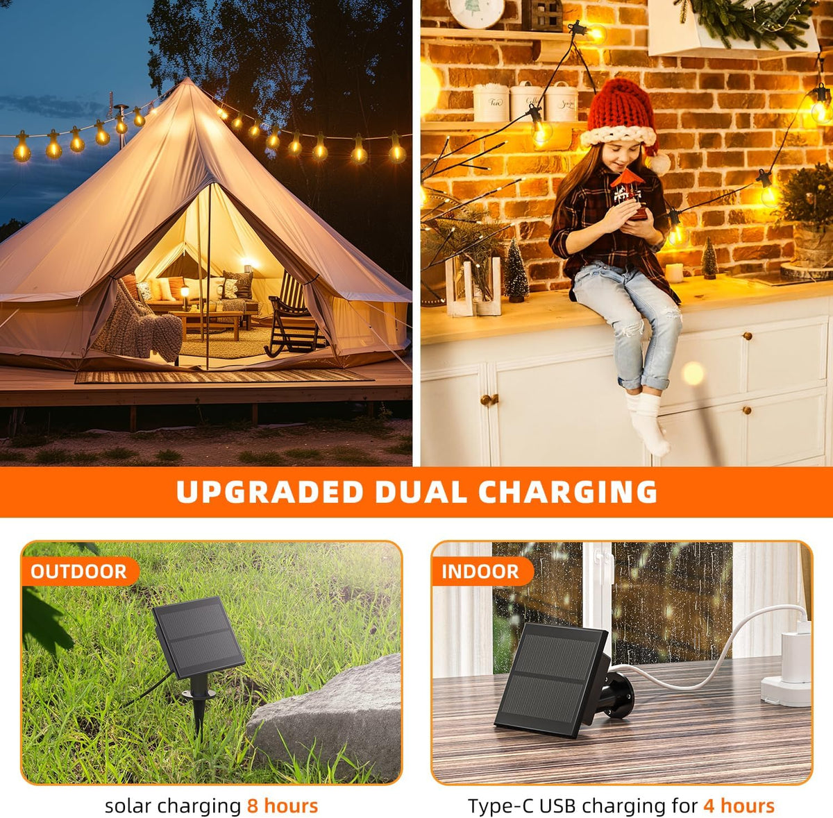 Kawaya Solar Powered String Lights for Outside, Outdoor IP65 Waterproof LED Patio Light with