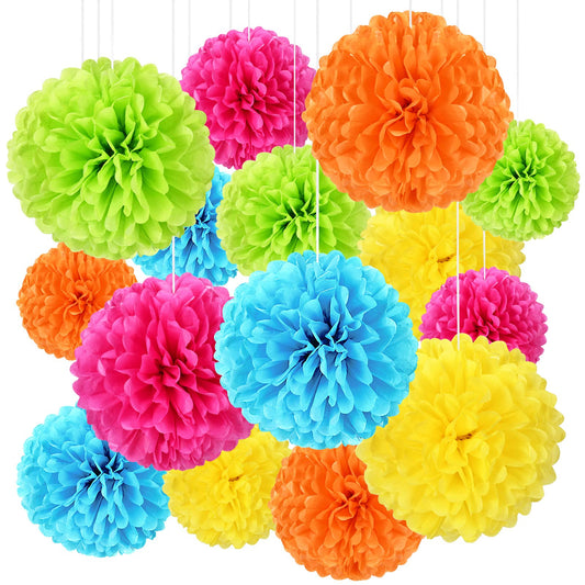 Tissue Pom Pom Paper Flower Ball Party Decorations - 15 Pcs 10, 12, 14 Inch -for Wedding, Birthday