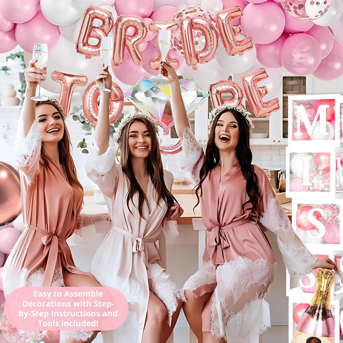 188 pc Pink Bridal Shower Decorations - Includes Balloon Arch & Boxes with A-Z Letters & More