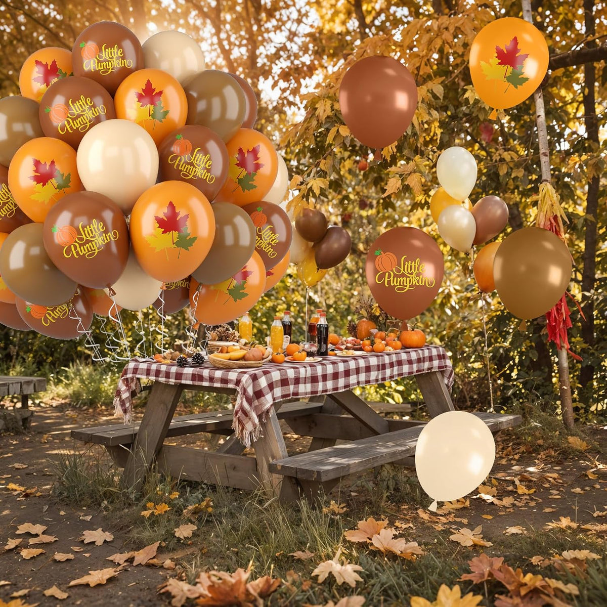 Fall Balloons, 52 PCS Brown Burnt Orange Autumn Balloons with Metallic Gold Confetti Balloon, Brown