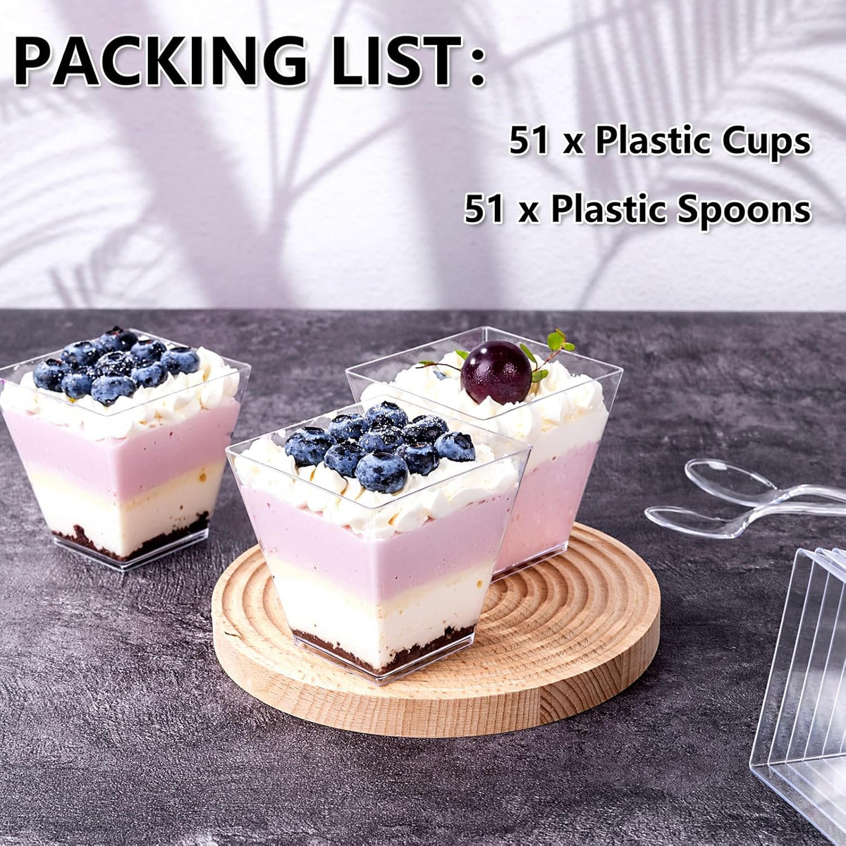 YOUBET 102 PCS Plastic Dessert Cups - 8oz Clear Square Cups - 51 Pack Mini Appetizer Cup with