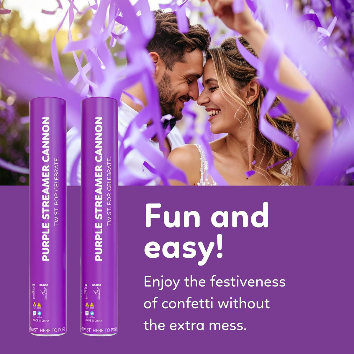 2 Pack Streamer Cannon Confetti Poppers | Biodegradable Purple Confetti | TUR Party Supplies |