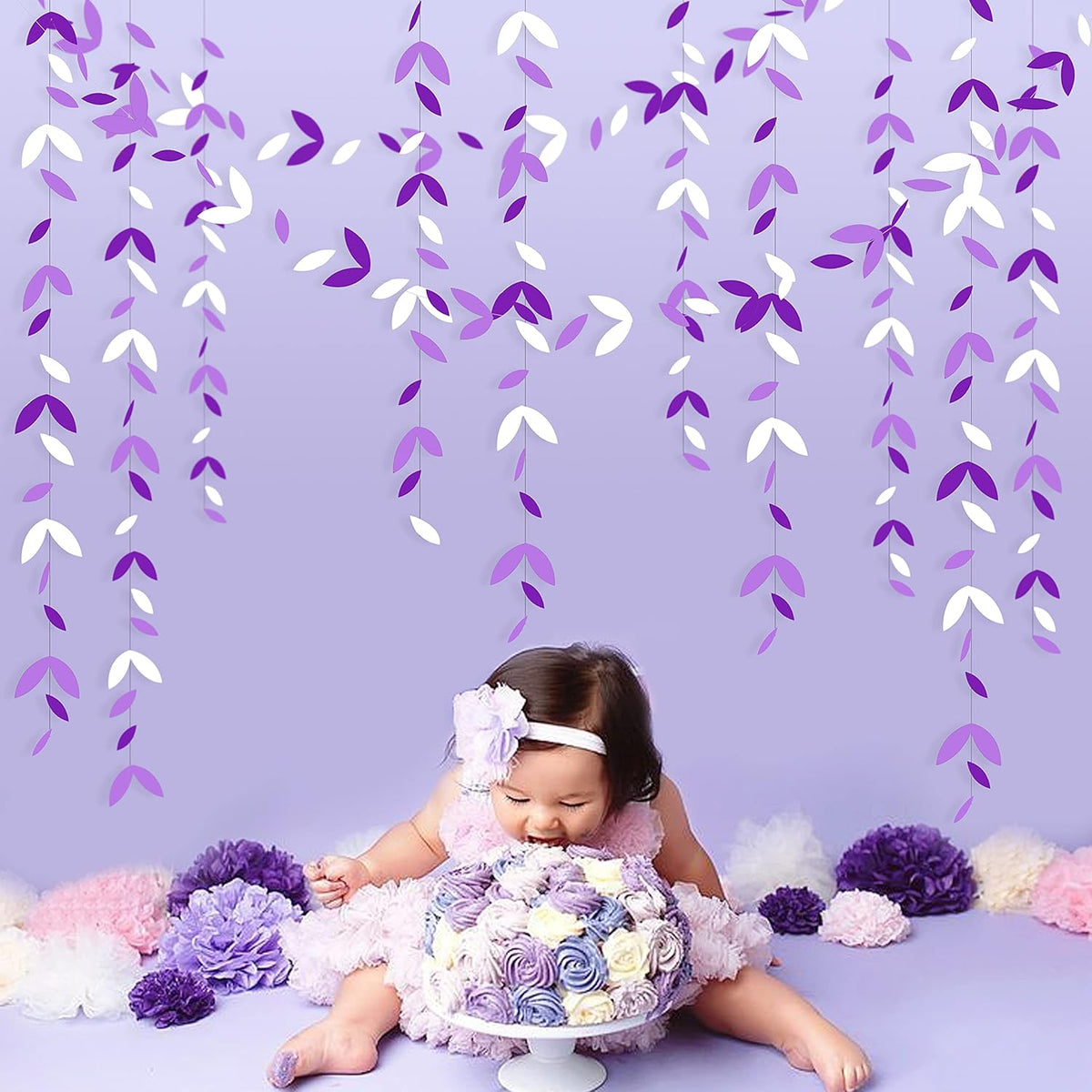 52 Ft Purple White Party Decorations Lavender Leaf Garland Kit Lilac Paper Hanging Leaves Streamer