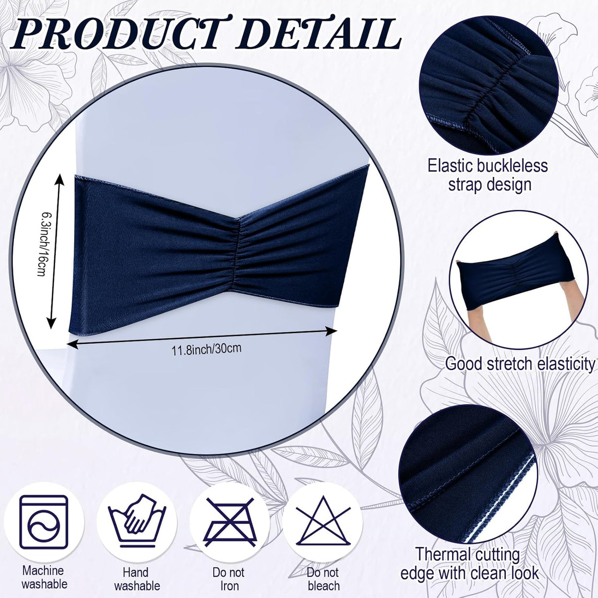 Moukeren 100 Pcs Spandex Chair Sashes Bows Bands Slider Sashes for Chair Covers Elastic Bands Ties