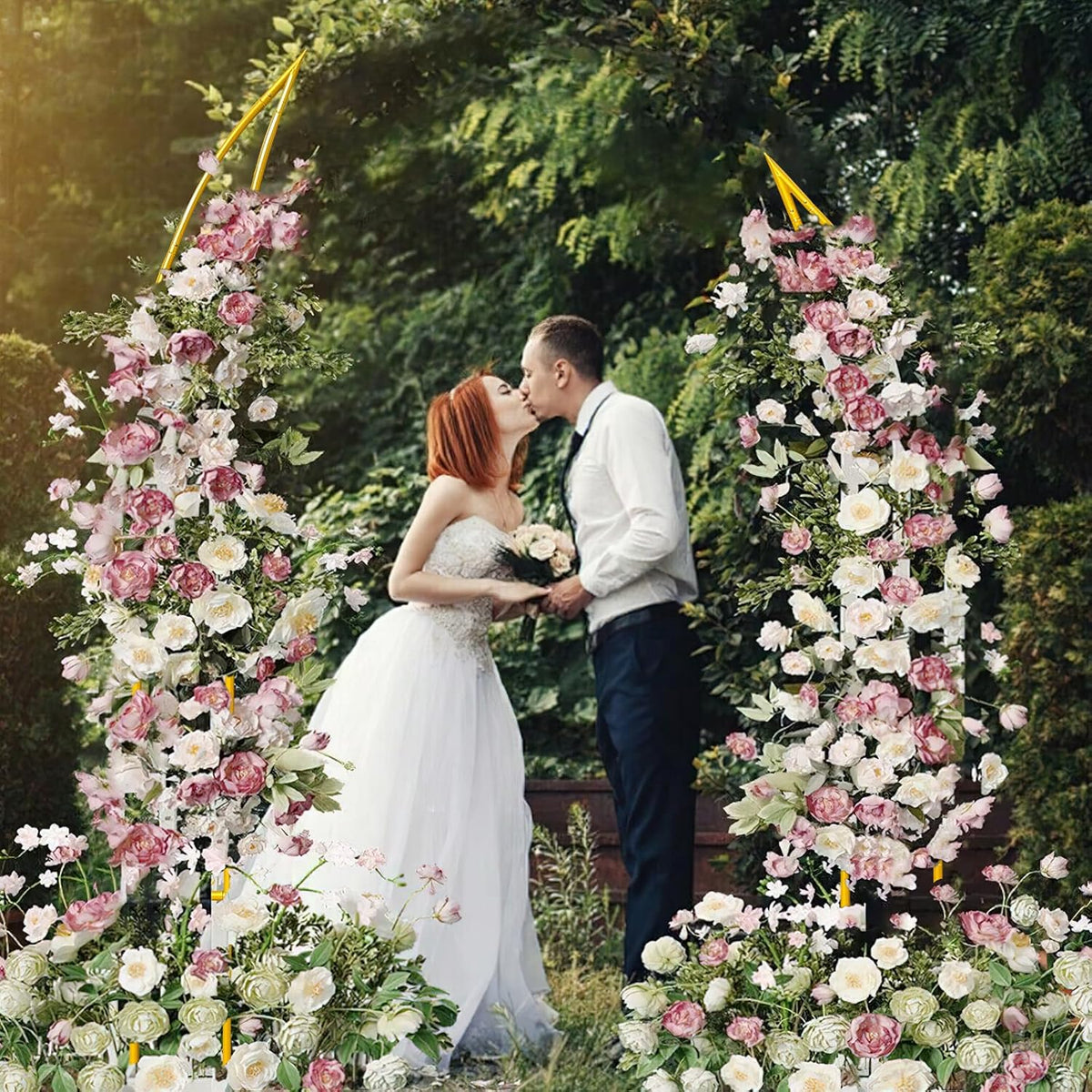 Curved Wedding Arch Backdrop Stand Set of 2, Large Balloon Arch with Rectangular Base (5.9ft,6.9ft)