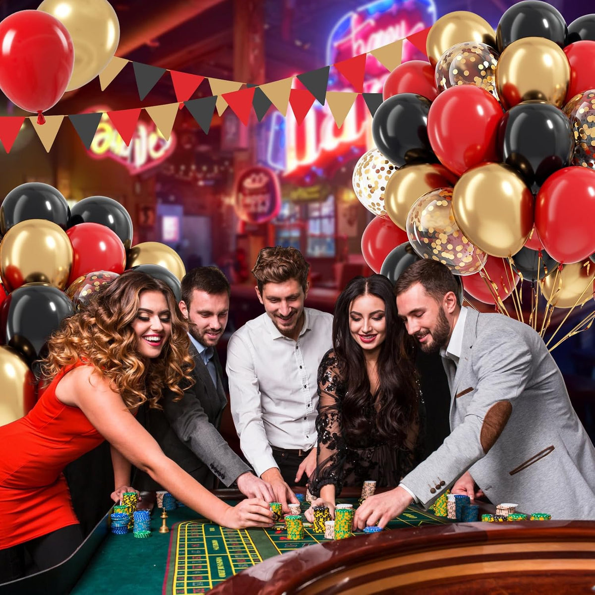 Red Black and Gold Balloons, 60pcs 12inch Red Black Gold Confetti Balloons for Birthday Casino