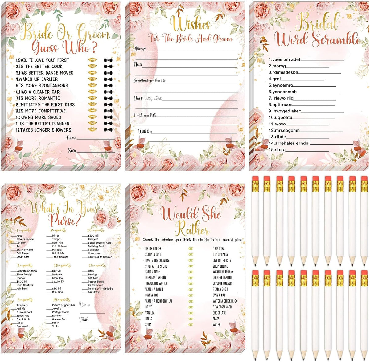Teling 145 Pieces Bridal Shower Game Bridal Shower Favors Set Wedding Games Cards and Pencils for