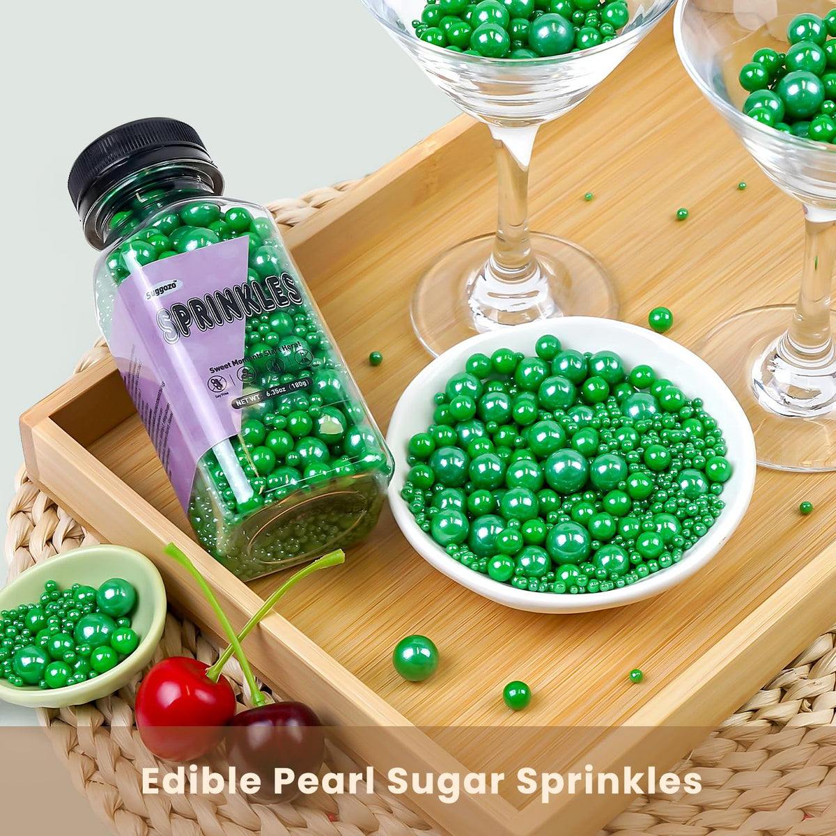 Christmas Edible Green Pearl Sprinkles, Edible Sugar Pearls for Cake Decorating, Cake Decorations