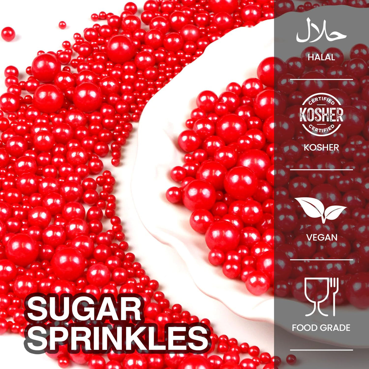 Red Pearl Sugar Sprinkles for Cake Decorating, Mix Size, Edible Candy Pearls Cupcake Toppers