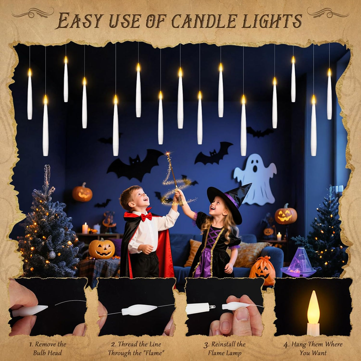 Halloween Decorations, 20 Pcs Floating Candles with Wand Remote, Battery (indluded) Operated Magic