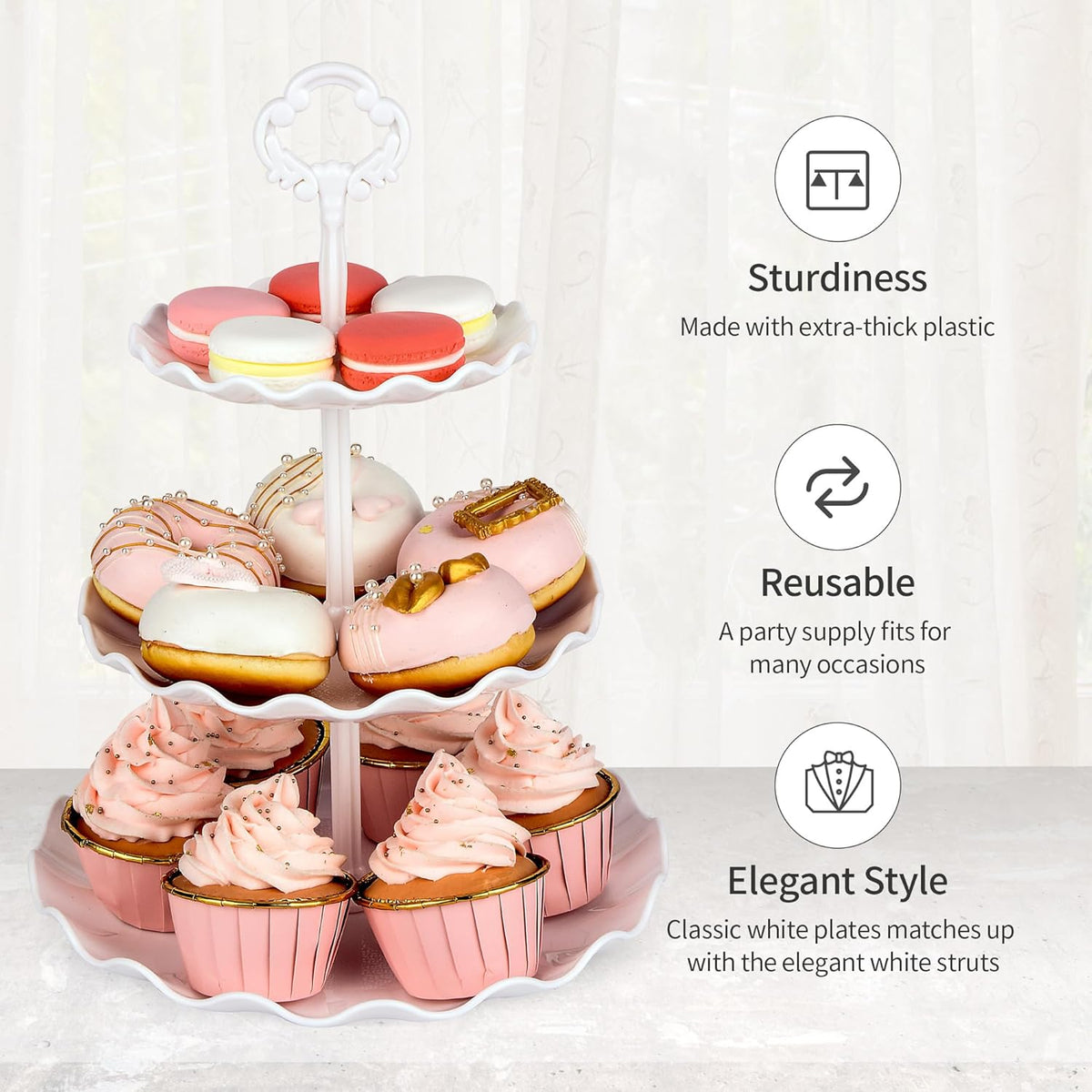 NWK 5 Piece Dessert Table Display Set with 2xLarge 3-Tier Cake Stand/Cupcake Stands, 3X Appetizer