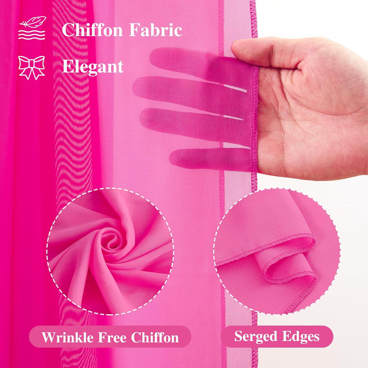 Wedding Arch Draping Fabric,1 Panel 18FT Hot Pink Sheer Chiffon Curtain Drapes 6 Yards for Wedding