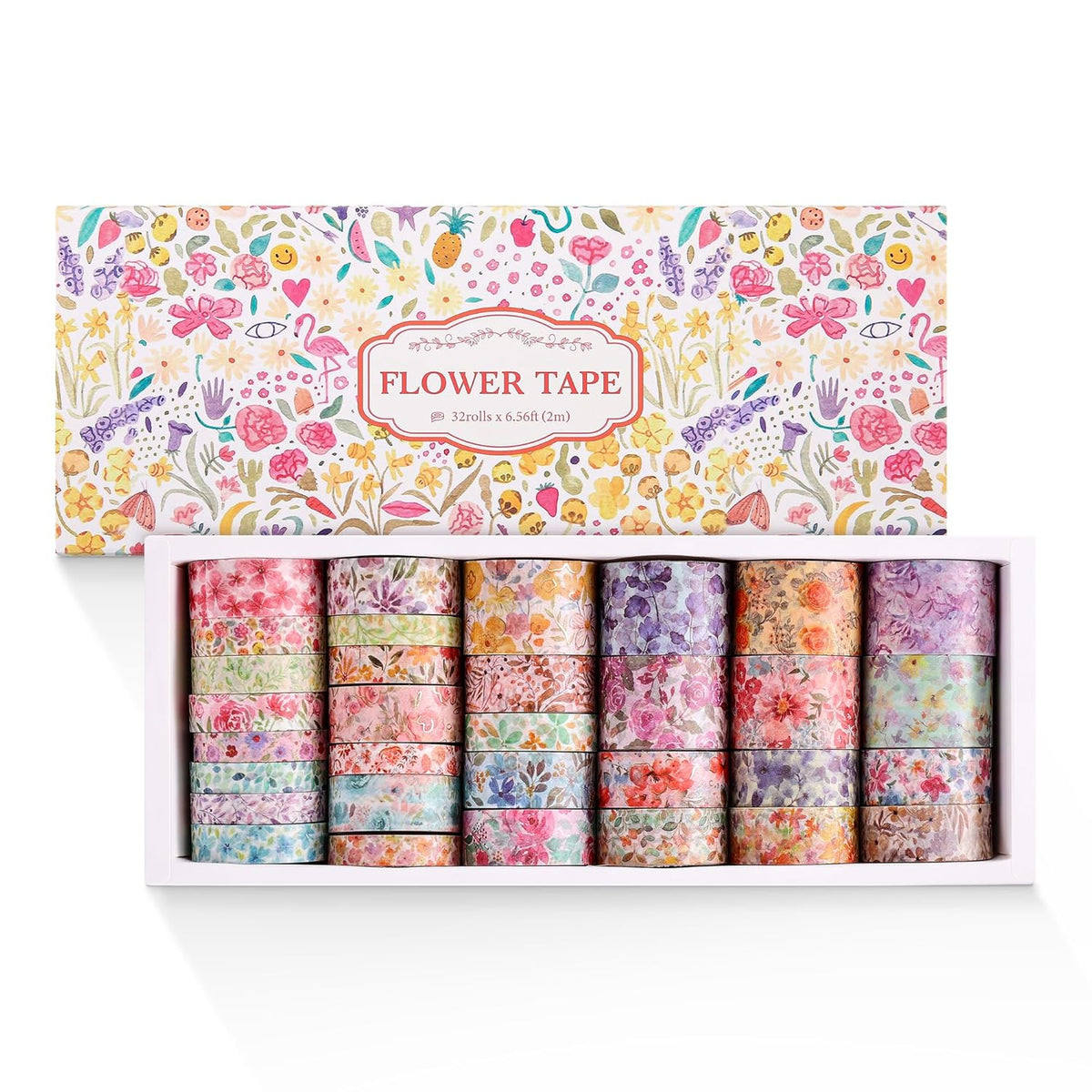 32 Rolls Washi Tape Set, Colored Floral Decorative Masking Tape, Artists Tapes for Junk Journal